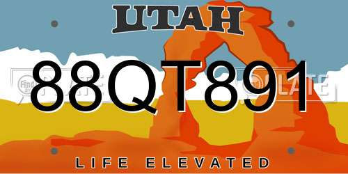 88QT891 Utah License Plate