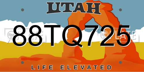 88TQ725 Utah License Plate
