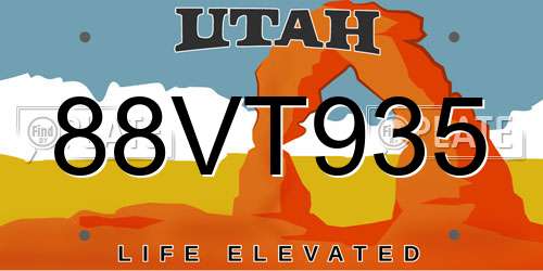 88VT935 Utah License Plate