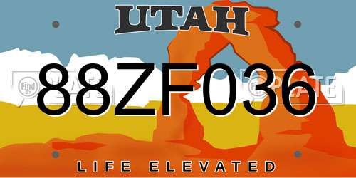 88ZF036 Utah License Plate