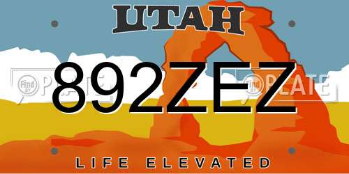 892ZEZ Utah License Plate