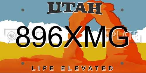 896XMG Utah License Plate