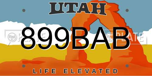 899BAB Utah License Plate