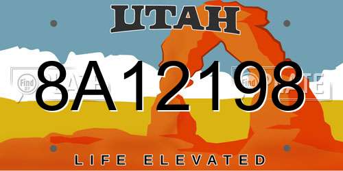 8A12198 Utah License Plate
