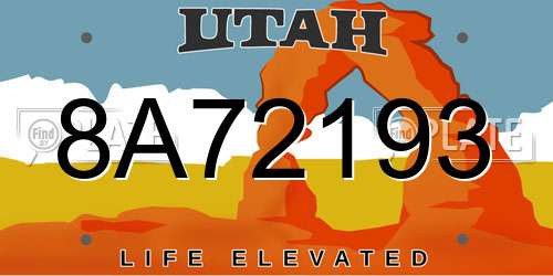 8A72193 Utah License Plate