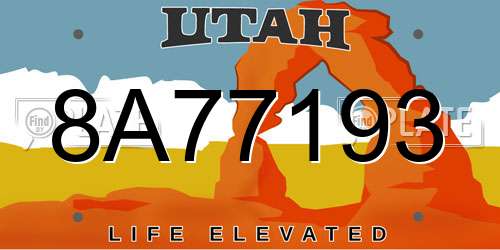 8A77193 Utah License Plate