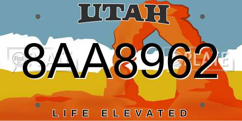 8AA8962 Utah License Plate