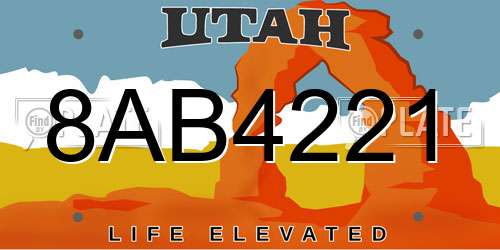 8AB4221 Utah License Plate