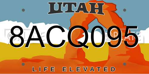 8ACQ095 Utah License Plate