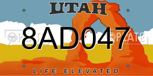 8AD047 Utah License Plate