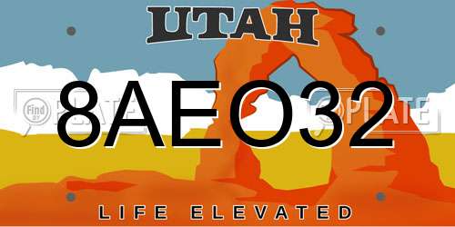 8AEO32 Utah License Plate