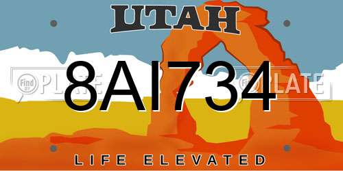 8AI734 Utah License Plate