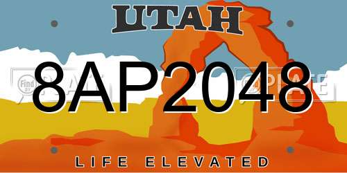 8AP2048 Utah License Plate