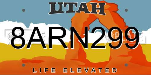 8ARN299 Utah License Plate