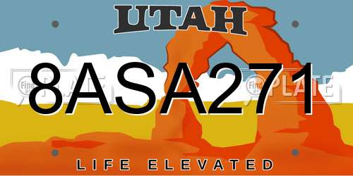 8ASA271 Utah License Plate