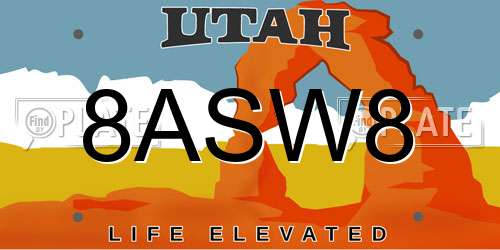 8ASW8 Utah License Plate