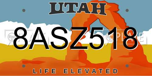 8ASZ518 Utah License Plate