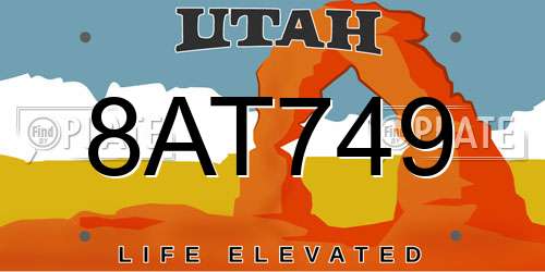 8AT749 Utah License Plate