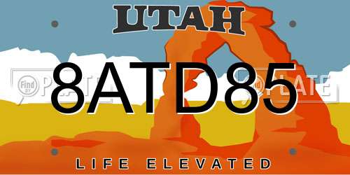 8ATD85 Utah License Plate