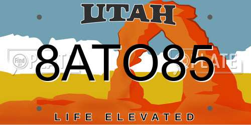 8ATO85 Utah License Plate
