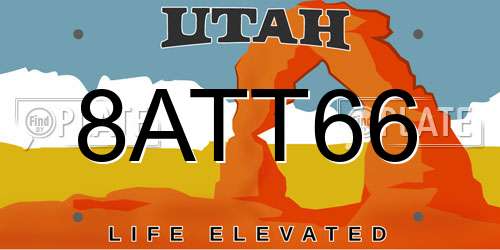 8ATT66 Utah License Plate