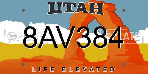 8AV384 Utah License Plate
