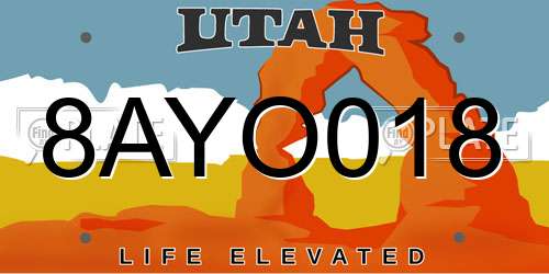 8AYO018 Utah License Plate