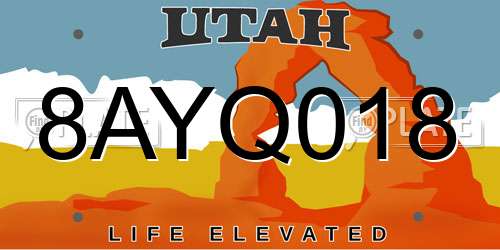 8AYQ018 Utah License Plate
