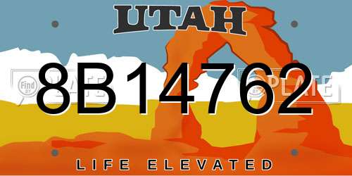 8B14762 Utah License Plate