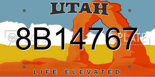 8B14767 Utah License Plate