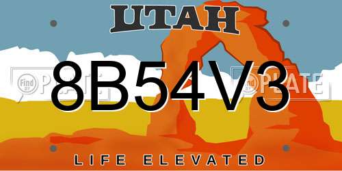 8B54V3 Utah License Plate