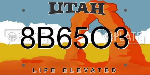 8B65O3 Utah License Plate