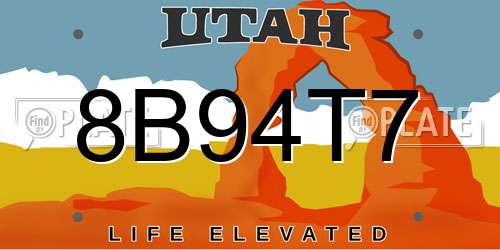 8B94T7 Utah License Plate