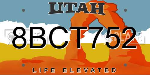 8BCT752 Utah License Plate