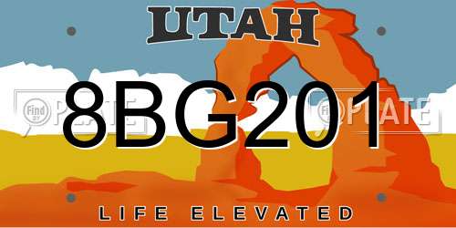 8BG201 Utah License Plate
