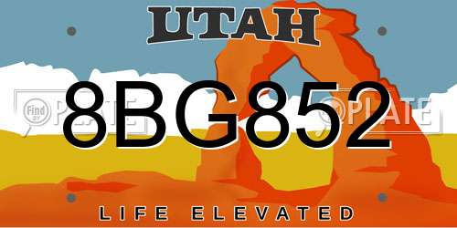 8BG852 Utah License Plate