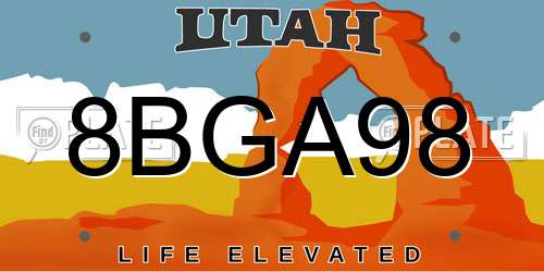 8BGA98 Utah License Plate