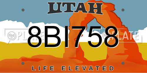 8BI758 Utah License Plate