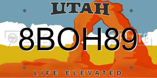 8BOH89 Utah License Plate