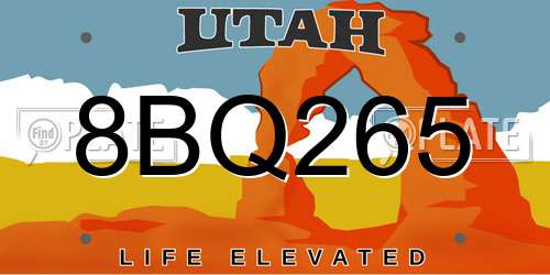 8BQ265 Utah License Plate