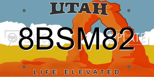 8BSM82 Utah License Plate