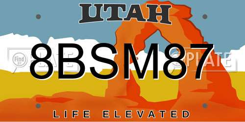 8BSM87 Utah License Plate