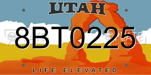 8BT0225 Utah License Plate