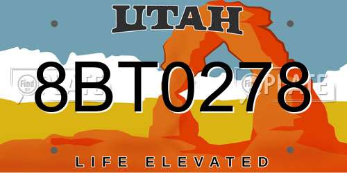 8BT0278 Utah License Plate