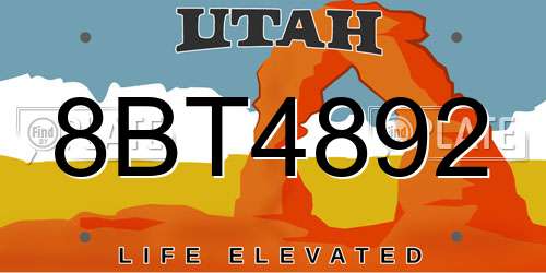 8BT4892 Utah License Plate