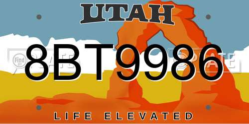 8BT9986 Utah License Plate