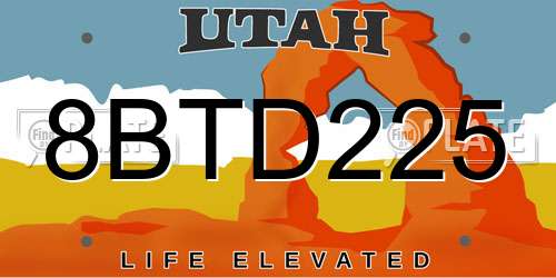 8BTD225 Utah License Plate