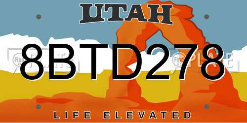 8BTD278 Utah License Plate