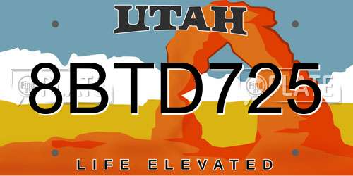 8BTD725 Utah License Plate