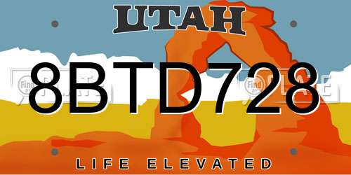 8BTD728 Utah License Plate